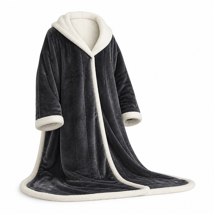 Koslund™ Varmeteppe med ermer og fotlomme i fleece og sherpa