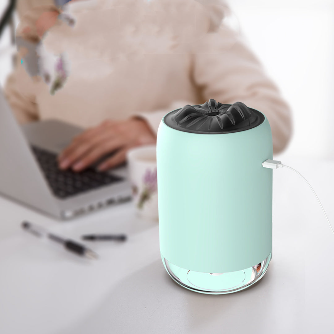 Luftfukter med flammeeffekt, ultralyd og USB, 2 W, i tre farger