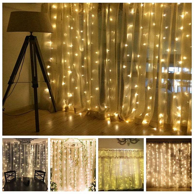 Lysgardin med LED, 3 x 3 meter og 304 lys til vindu og vegg