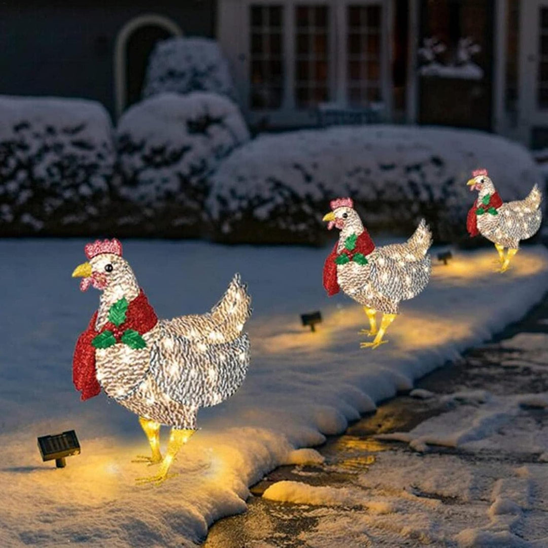 Lysende LED-høne med skjerf – julepynt inne og ute
