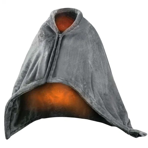 Koslund USB-varmeteppe med glidelås – bruk det som poncho, 150 x 80 cm