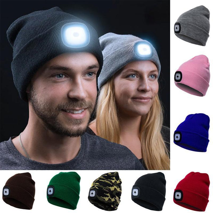 Koslund™ Strikket lue med LED-lys og frie hender i mørket