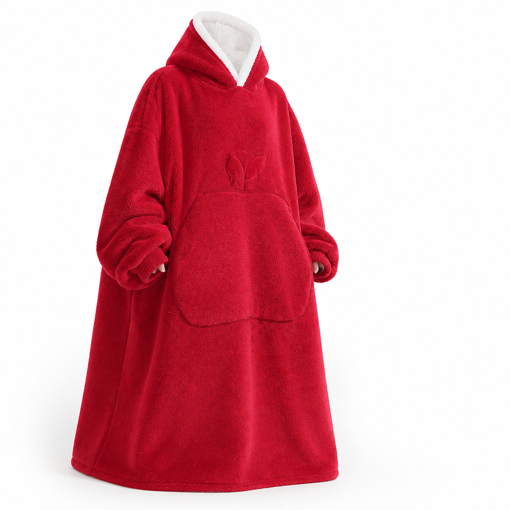 Oversized teppegenser i sherpafleece med ermer og lomme