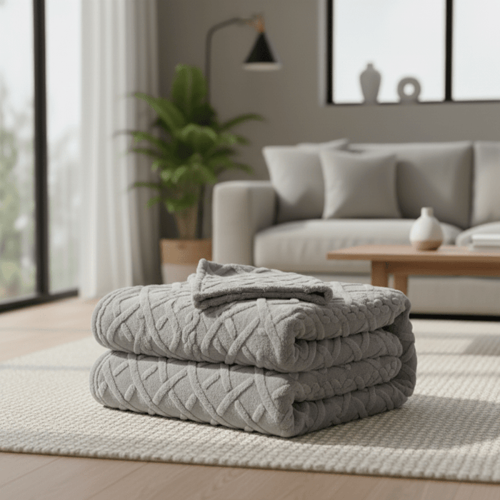 Koslund™ Dobbeltlags fleecepledd med moderne geometrisk mønster
