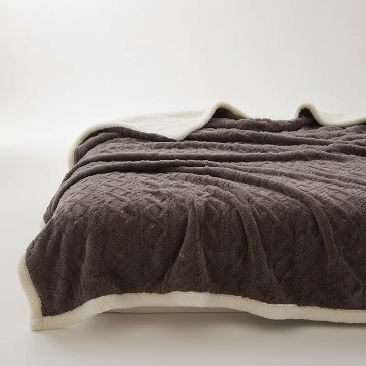 Dobbeltsidig pledd i fleece og lammeull for kalde kvelder