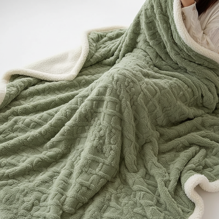 Dobbeltsidig pledd i fleece og lammeull for kalde kvelder