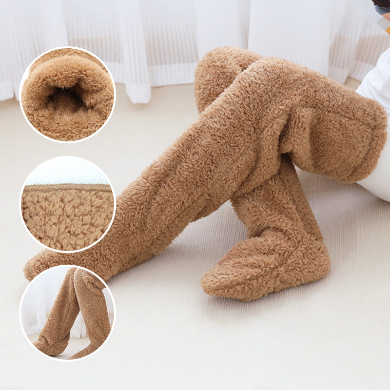 Myke knevarmere i lodden mikrofiber med åpen tå