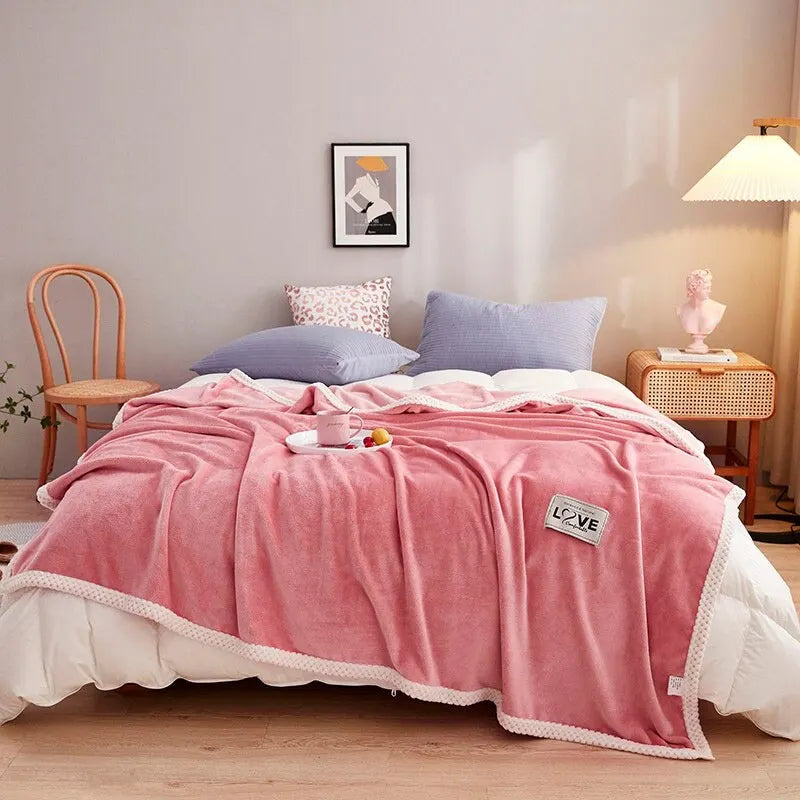 Koslund™ Ultramykt og lett fleecepledd i flanell, rosa