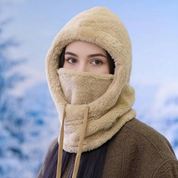 Balaklava i fleece med snøring og ekstra lang halsdel