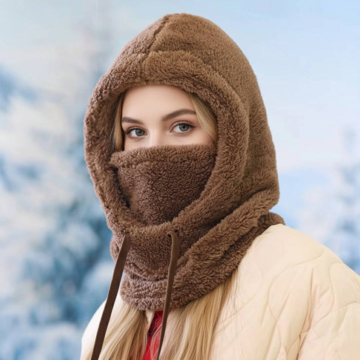 Balaklava i fleece med snøring og ekstra lang halsdel