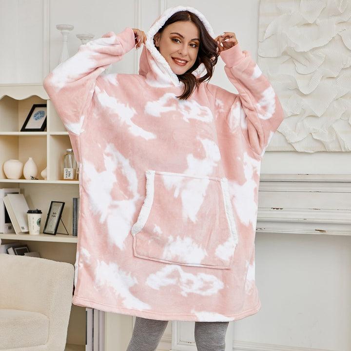 Pleddhettegenser i fleece med stor hette og lommer