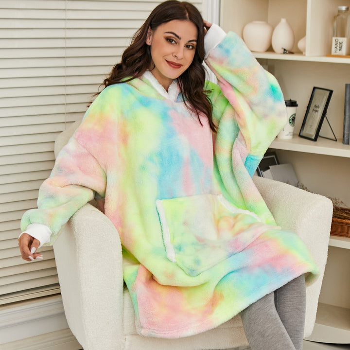 Pleddhettegenser i fleece med stor hette og lommer