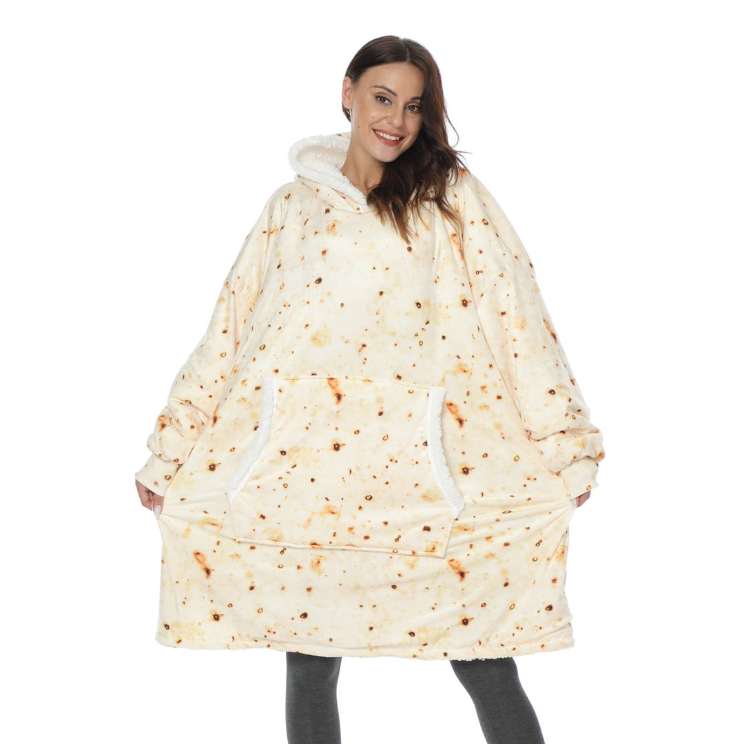 Pleddhettegenser i fleece med stor hette og lommer