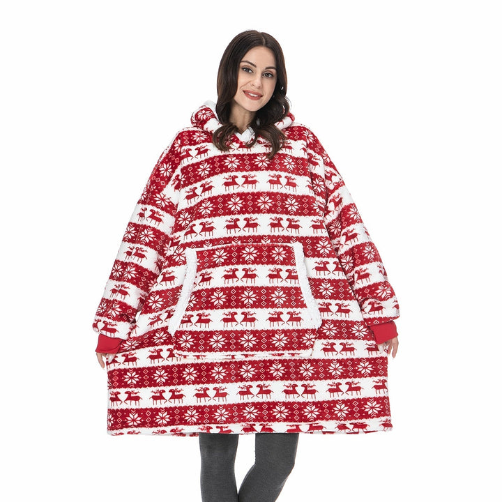 Pleddhettegenser i fleece med stor hette og lommer