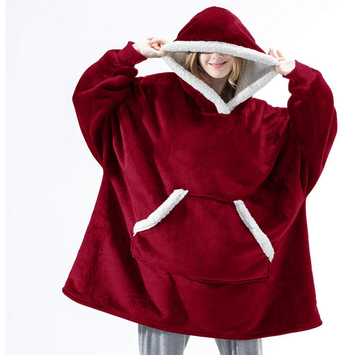 Pleddhettegenser i fleece med stor hette og lommer