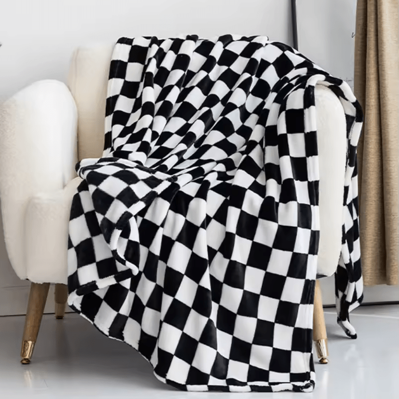 Rutete pledd i flanellfleece, mykt og nuppefritt