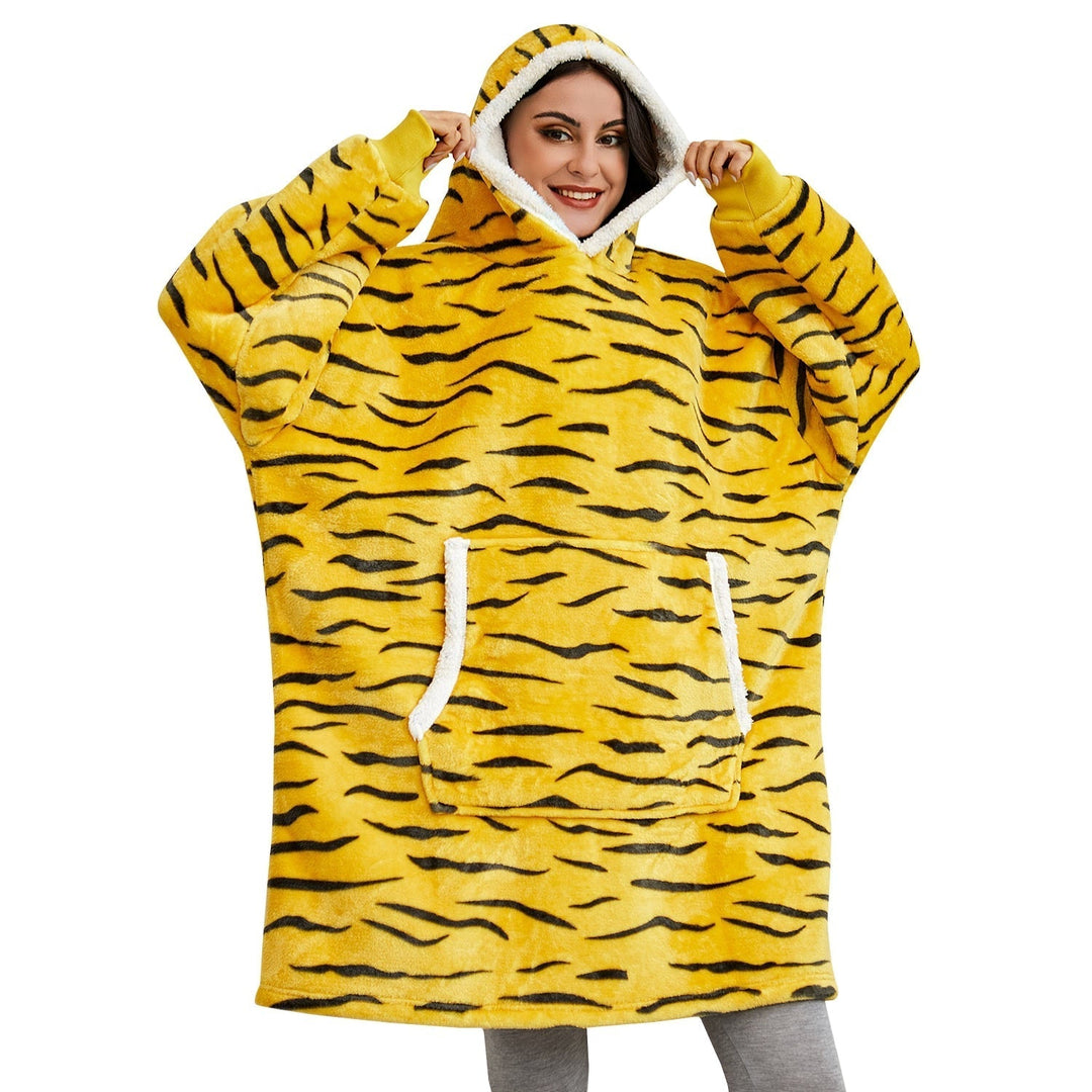 Pleddhettegenser i fleece med stor hette og lommer