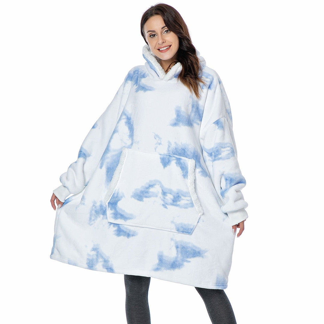 Pleddhettegenser i fleece med stor hette og lommer
