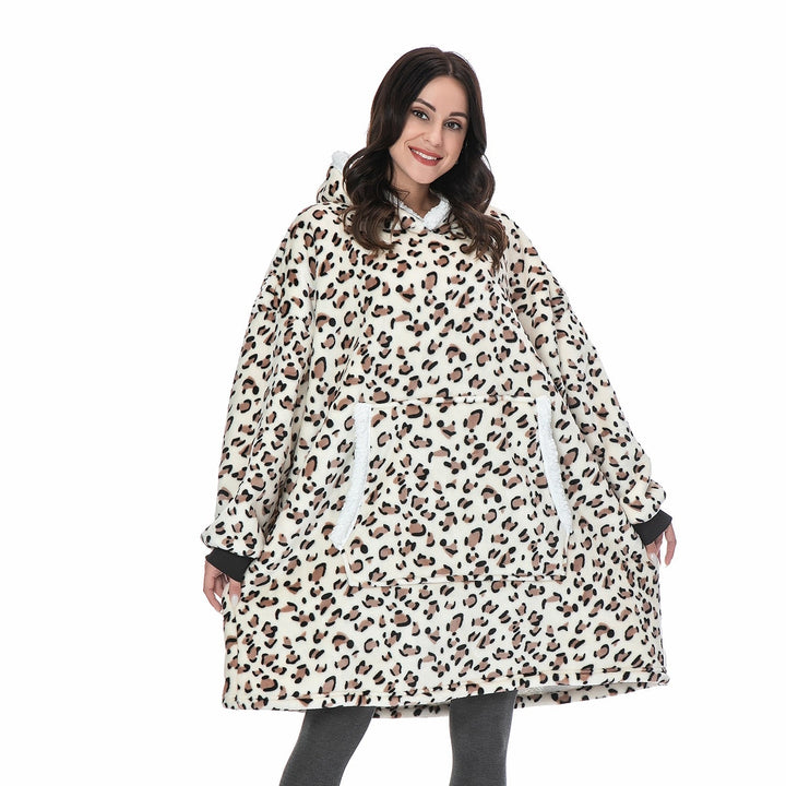 Pleddhettegenser i fleece med stor hette og lommer