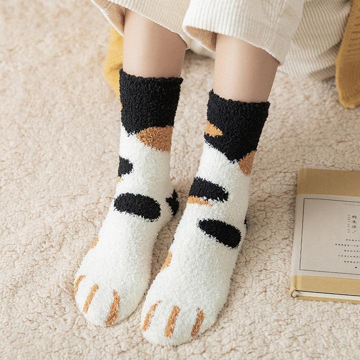 Koslund™ Søte kattepote-sokker i myk korallfleece – én størrelse