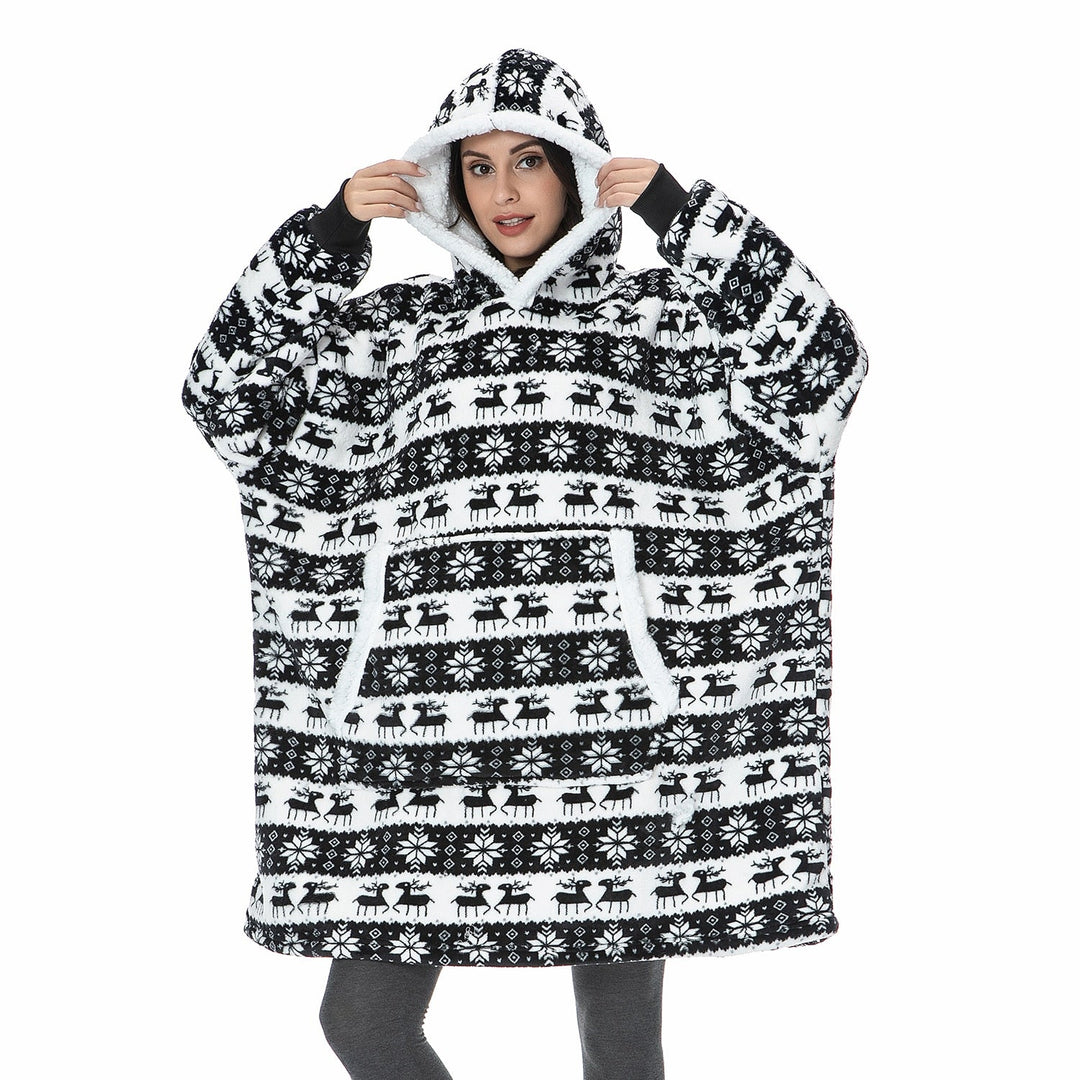 Pleddhettegenser i fleece med stor hette og lommer