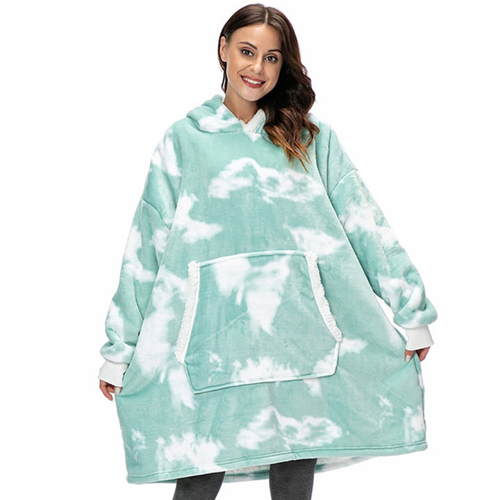 Pleddhettegenser i fleece med stor hette og lommer