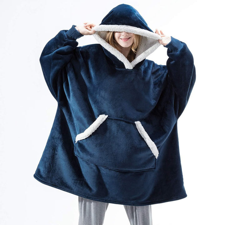Pleddhettegenser i fleece med stor hette og lommer