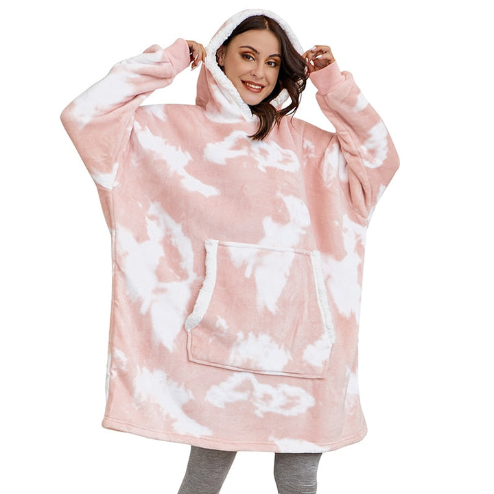 Pleddhettegenser i fleece med stor hette og lommer