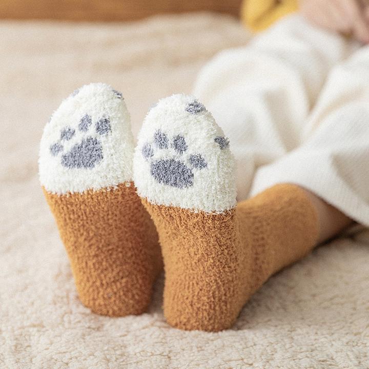 Koslund™ Søte kattepote-sokker i myk korallfleece – én størrelse
