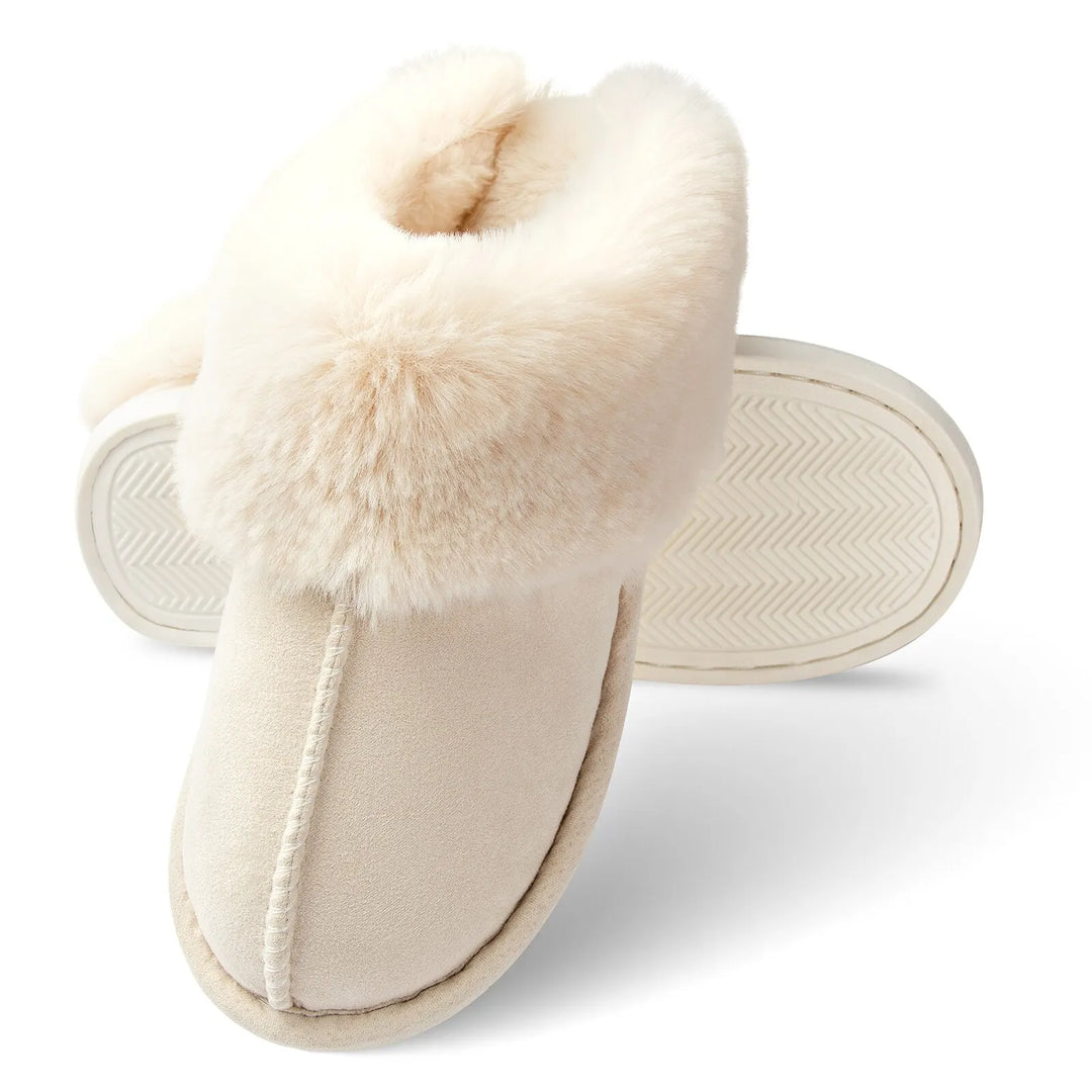 Koslund™ Fluffy damtøfler med memoryskum og sklisikker gummisåle