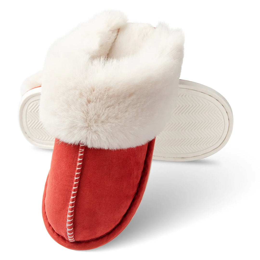 Koslund™ Fluffy damtøfler med memoryskum og sklisikker gummisåle