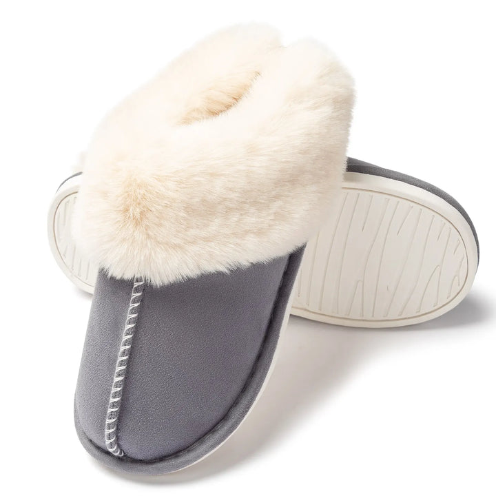 Koslund™ Fluffy damtøfler med memoryskum og sklisikker gummisåle