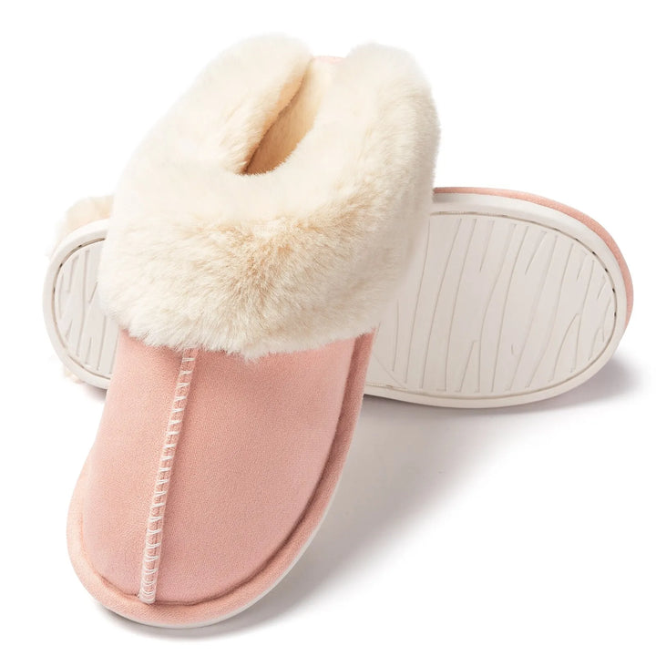 Koslund™ Fluffy damtøfler med memoryskum og sklisikker gummisåle