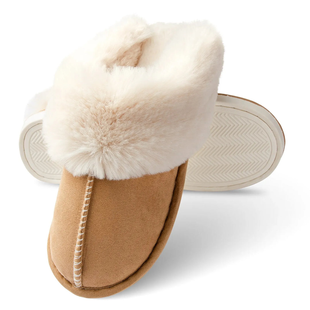 Koslund™ Fluffy damtøfler med memoryskum og sklisikker gummisåle