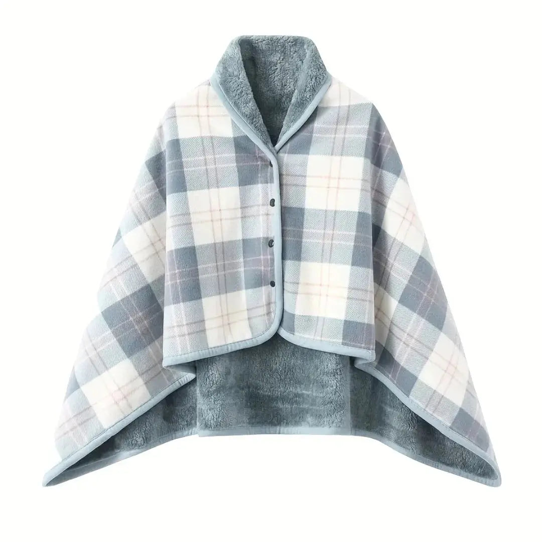 Koslund™ Rutete pledd med trykknapper – poncho, cape eller skjørt