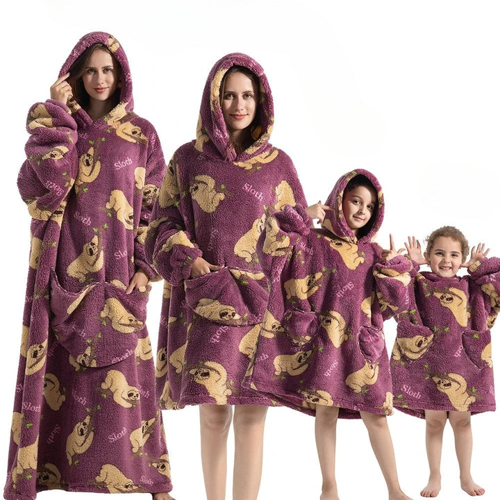 Oversized pleddgenser med gresskarmønster i fleece og flanell