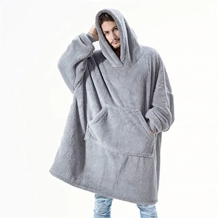 Koslund™ Oversized hettepledd i flanell med lange ermer, unisex