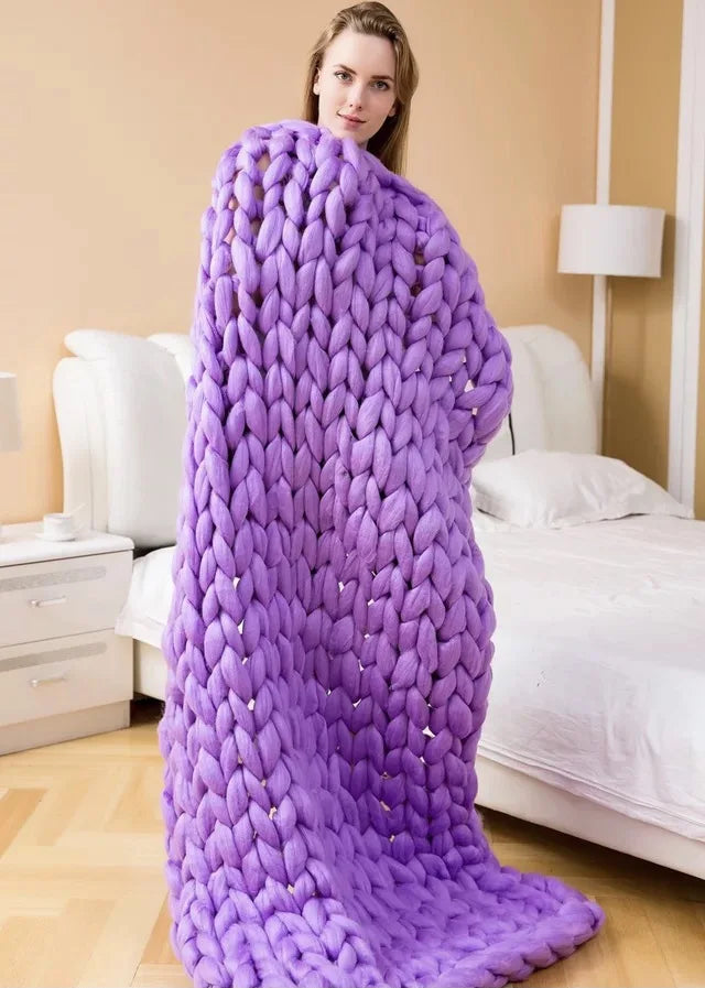 Koslund™ Grovstrikket ullpledd for en koselig sofa og seng
