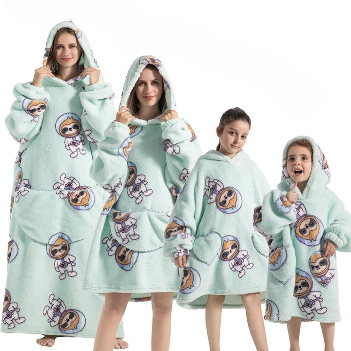 Oversized pleddgenser med gresskarmønster i fleece og flanell