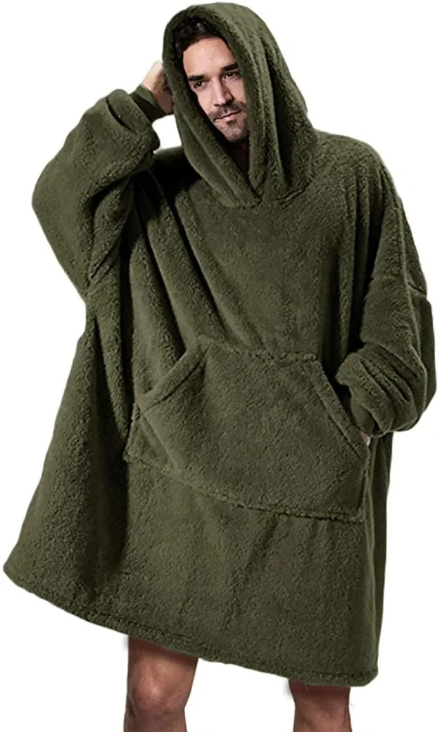 Koslund™ Oversized hettepledd i flanell med lange ermer, unisex