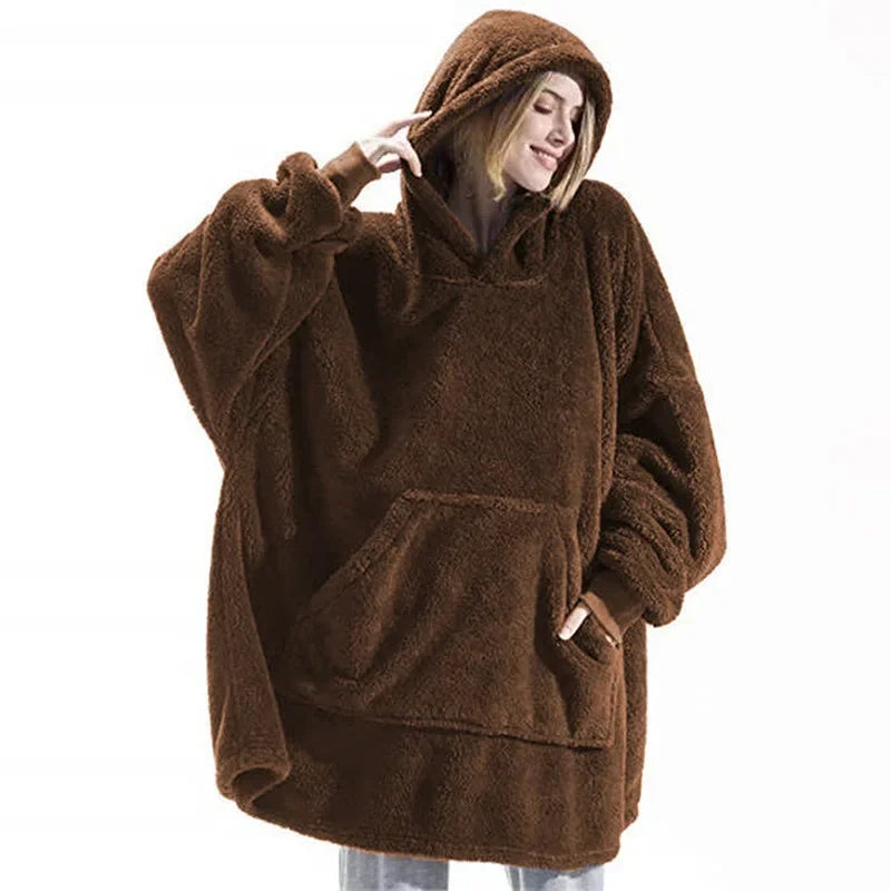 Koslund™ Oversized hettepledd i flanell med lange ermer, unisex