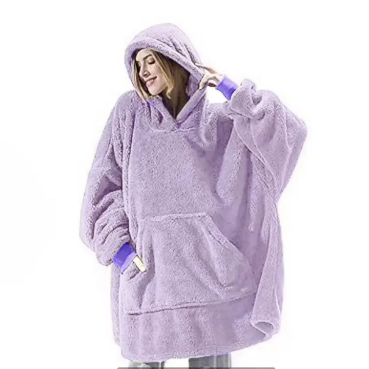 Koslund™ Oversized hettepledd i flanell med lange ermer, unisex