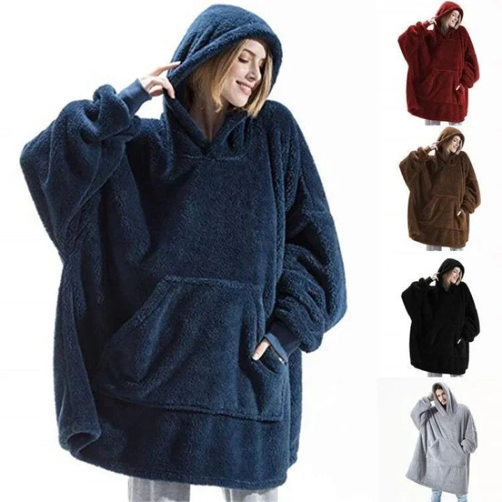 Koslund™ Oversized hettepledd i flanell med lange ermer, unisex
