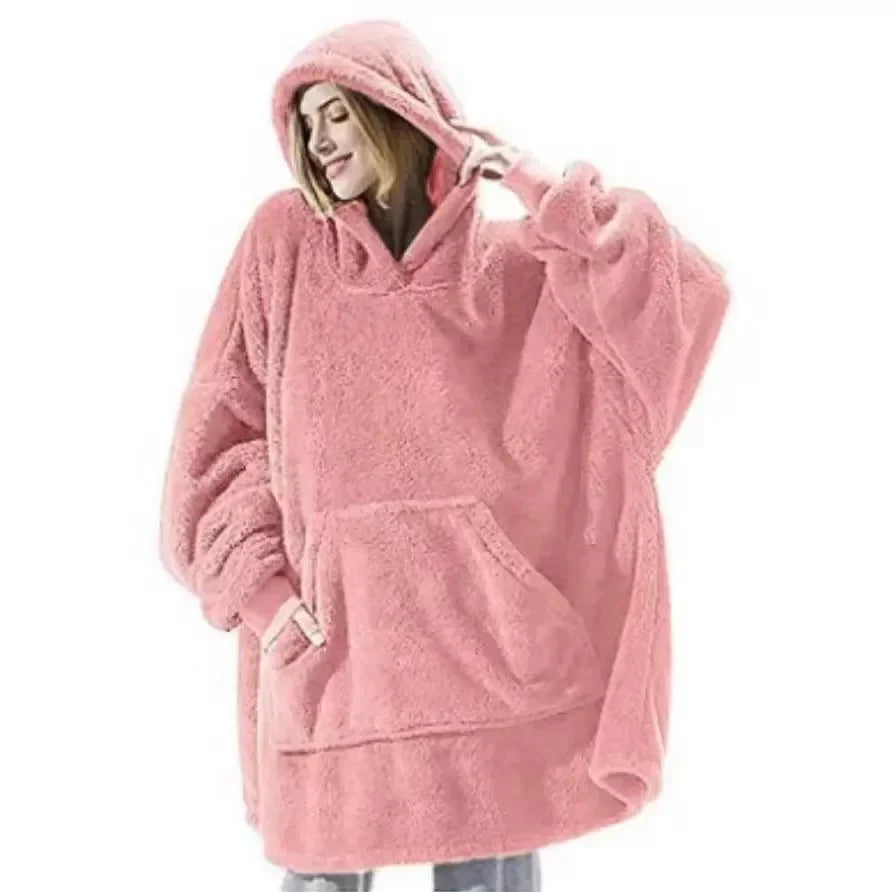 Koslund™ Oversized hettepledd i flanell med lange ermer, unisex