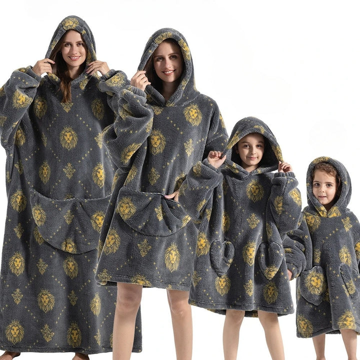 Oversized pleddgenser med gresskarmønster i fleece og flanell