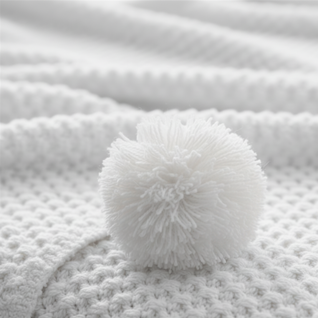 Koslund™ Vaffelstrikket pledd i skandinavisk stil med pompomer