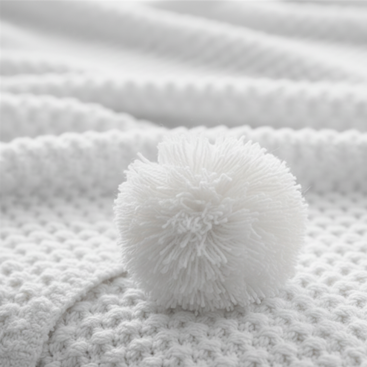 Koslund™ Vaffelstrikket pledd i skandinavisk stil med pompomer