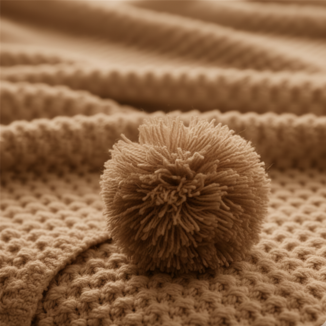Koslund™ Vaffelstrikket pledd i skandinavisk stil med pompomer