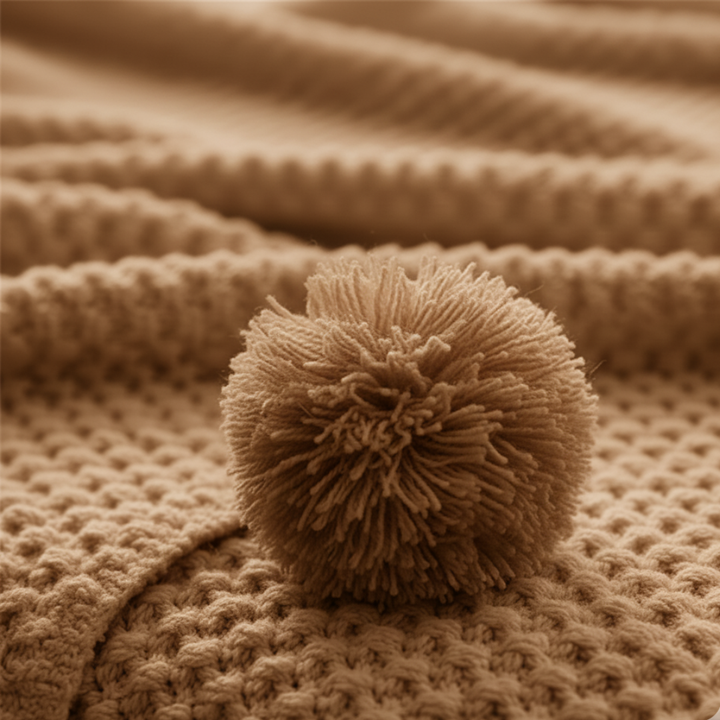 Koslund™ Vaffelstrikket pledd i skandinavisk stil med pompomer