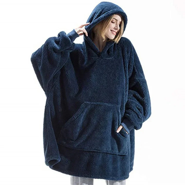 Koslund™ Oversized hettepledd i flanell med lange ermer, unisex